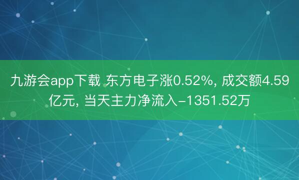 九游会app下载 东方电子涨0.52%, 成交额4.59亿元, 当天主力净流入-1351.52万